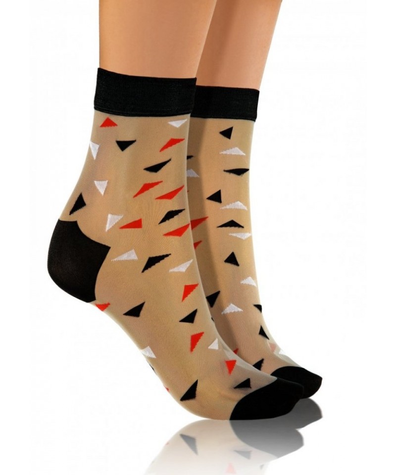 E-shop Sesto Senso Fashion Nylon trojúhelníky béžové/černé Dámské ponožky
