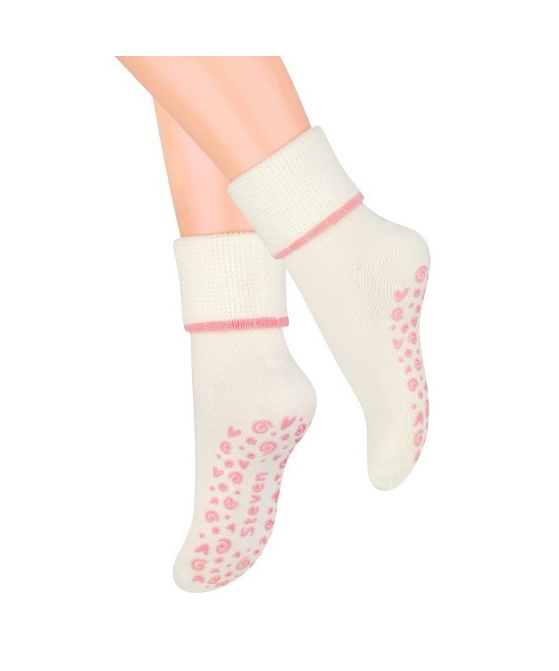Steven 038 ABS ecru-růžové Ponožky