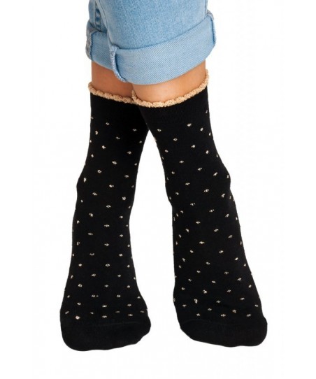 Noviti SB 013 W 03 černé s béžovými puntíky Dámské ponožky