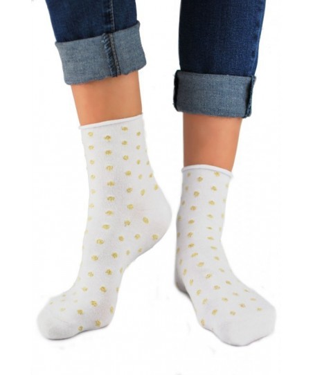 Noviti SB 024 W 01 bílé se zlatými puntíky Dámské ponožky