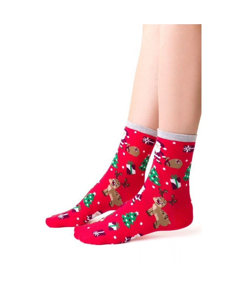 E-shop Steven 136 090 Mikuláš červené Dámské ponožky