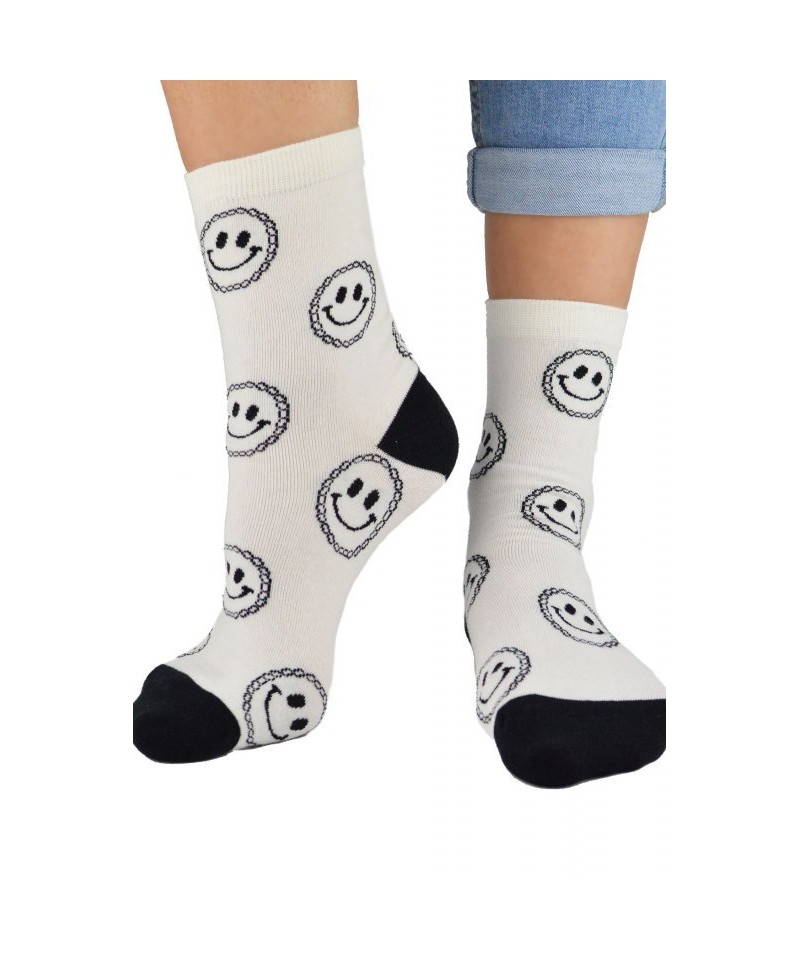 Noviti SB 047 W 03 smajlíky bílé Dámské ponožky