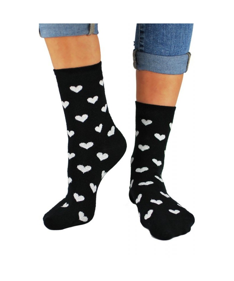 E-shop Noviti SB 026 W 01 stříbrné srdce černé Dámské ponožky