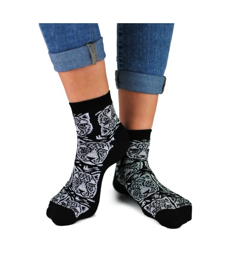 E-shop Noviti SB 025 W 02 stříbrný tygr černé Dámské ponožky