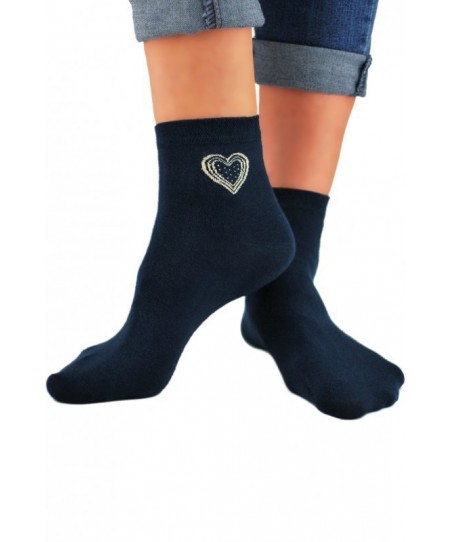 Noviti SB 027 W 01 zlaté srdce tmavě modré Dámské ponožky